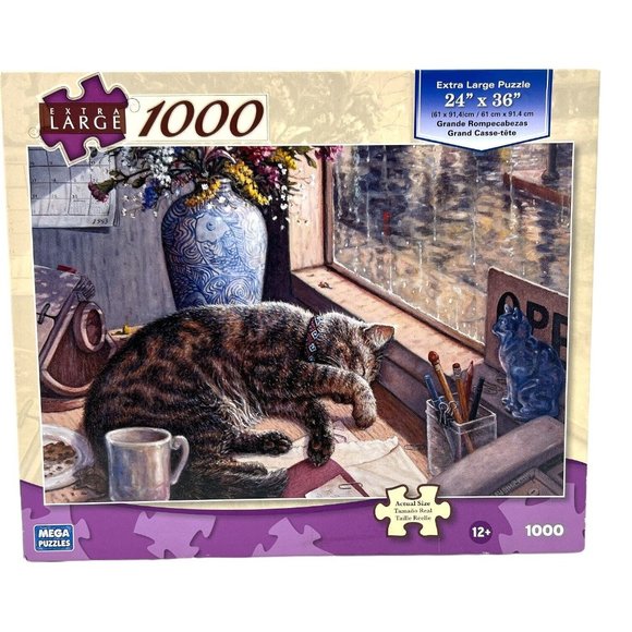 Cat Puzzle NEW Large Format 1000 Piece Puzzle Cat In Window - Picture 1 of 5